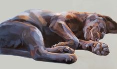 a painting of a dog laying down on the ground