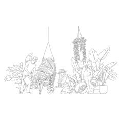 a black and white drawing of some plants