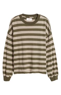 Heathery stripes wind around a cotton-jersey T-shirt made with long sleeves for cozy comfort. Crewneck Long sleeves Dropped shoulders 100% cotton Machine wash, tumble dry Made in the USA Long Sleeve Striped Shirt, Striped Long Sleeve Shirt, Grey Stripes, Comforters Cozy, Striped Long Sleeve, Sleeve Cotton, Green And Grey, Cotton Tshirt, Long Sleeve Shirts