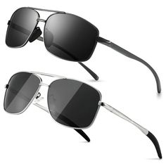 PRICES MAY VARY. Polarized Lenses - 100% protection against harmful UVA/UVB & UVC rays Durable Metal Frame - The aluminum-magnesium alloy frame is lightweight, strong and comfortable to wear. 2 pack great offer - Multiple pairs of sunglasses can complement different outfits. Includes: 2*Sunglasses,1*Cleaning cloth, 1*Sunglasses pouch and 1* Mini Screwdriver Lifetime Breakage Warranty and Money Back Guarantee Sunglasses Square Aviator Sunglasses, Sunglasses Pouch, Aviator Sunglasses Mens, Cool Sunglasses, Rectangular Sunglasses, Sunglasses For Men, Different Outfits, Polarized Lenses, Aviator Sunglasses