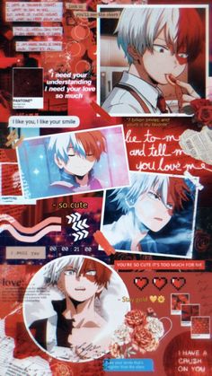 an image of some anime characters with red hair and white hair, all surrounded by other images