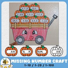 a missing number craft with pumpkins in a wagon