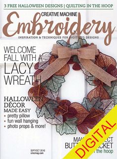 a magazine cover with a wreath on the front and an orange ribbon hanging from it