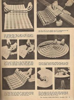 an old book with instructions on how to make crocheted rugs and tablecloths