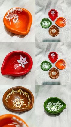 several different colored bowls with designs on them