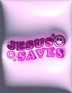 the words jesus saves are lit up in pink