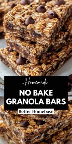 no bake granola bars stacked on top of each other