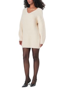 An oversized fit brings relaxed vibes to this fuzzy sweater-dress with chunky ribbing. Slips on over head V-neck Long sleeves 53% acrylic, 18% nylon, 18% polyester, 10% wool, 1% spandex Hand wash, dry flat Imported Dreamy Clothes, Fuzzy Sweater Dress, Oversized Sweater Dress, Rib Sweater, Fuzzy Sweater, Streetwear Fashion Women, Nordstrom Store, Ribbed Sweater, Crewneck Sweater