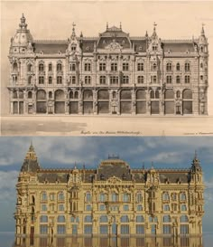 an old and new photo of a building