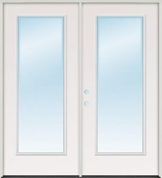 a white double door with frosted glass on the front and side doors are closed