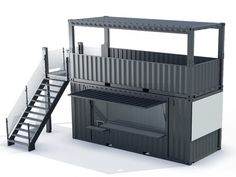 a black and white container with stairs next to it