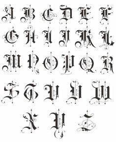 an old english alphabet with the letters and numbers in gothic style, including one letter