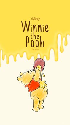 winnie the pooh poster with yellow dripping paint