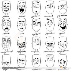 cartoon faces with different facial expressions