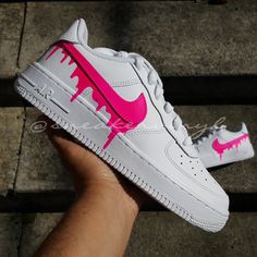 Nike Air Force 1 Low White Pink Paint Drip Custom Nwt. Please Allow At Least 3-5 Days For Shipping. You Can Also Check These Shoes Out At Www.Sneakervinyl.Com Nike Air Max 2, Nike Air Max 200, Nike Air Force 1 Mid, Nike Air Vapormax Plus, Nike Sb Zoom, Custom Air Force 1, Pink Paint, Streetwear Sneakers, Nike Air Force 1 Low