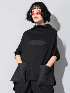 UOOZEE Baggy Black Crew Neck T-shirt, Fall Crew Neck Lagenlook Tops, Fall Crew Neck Tops In Lagenlook Style, Fall Lagenlook Crew Neck Tops, Oversized Black Cotton Blouse, Black T-shirt For Layering In Spring, Black T-shirt For Spring Layering, Trendy Black T-shirt, Black Cotton Lagenlook Blouse