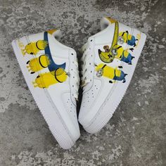 Minions Air Force 1 Custom Check more at https://danielcustoms.com/product/minions-air-force-1-custom-2/ Custom Air Force 1 Disney, Disney Custom Shoes, Custom Nike Shoes Air Force Disney, Nike Air Force 1 Cartoon, Nike Af1 Custom, Nike Air Force 1 Custom Minion, Custom Air Force 1 Cartoon Characters, Minion Shoes, Youthful Design