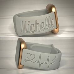 two bracelets with the name and heartbeat on them