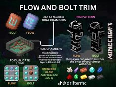 the flow and bolt trims for different types of items in minecraft's video game