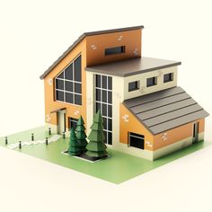 a paper model of a house with trees