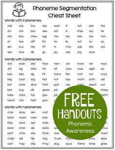 a printable worksheet for phoneme segmentation with the free handouts