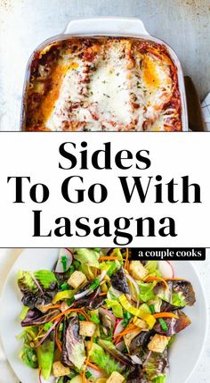 side dishes to go with lasagna in a white dish and on a plate