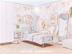 the room is decorated in pastel pink and white