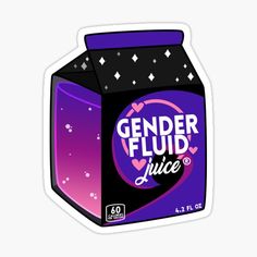 a purple and black box sticker with the word gender fluid on it's side