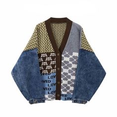 🌼 Step into timeless elegance with our Vintage Patchwork Denim Cardigan! 🌈 This knitwear masterpiece combines the charm of patchwork denim with the comfort of a cardigan, creating a unique and stylish piece for your wardrobe. 💫 The V neck and long sleeves add a touch of sophistication, making it perfect for casual outings or dressing up your everyday look. 👑 Embrace the loose outwear vibes with this versatile and chic female top. Whether you're strolling through the city or enjoying a cozy evening, this cardigan is your go-to choice for both style and comfort. 💖 Pull Oversize, Cardigan Vintage, Patchwork Denim, Knit Denim, Estilo Preppy, Vintage Denim Jacket, Denim Patchwork, Cardigan Sweaters For Women, Cardigan Fashion