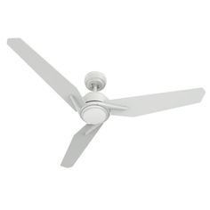 a white ceiling fan with two blades on the top and one light on the bottom