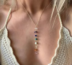 Chakra Necklace, Rainbow Necklace, Y Necklace, Healing Crystal Jewelry, Chakra Jewelry, Dope Jewelry, 7 Chakra, Handmade Wire Jewelry, Handmade Wire