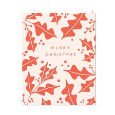 an orange christmas card with holly leaves and berries on it, says merry christmas in red