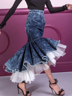 SKU:1005006190716329 Material: COTTON Material: Polyester Elasticity: Slight Stretch Fabric Type: Denim Pattern Type: Patchwork Fit Type: Slim Fit Silhouette: Trumpet / Mermaid Dresses Length: Mid-Calf Decoration: Tierred Model Number: P520525660450775040 Gender: Female / Adult Denim Classy Outfit, Denim With Lace, Mermaid High, Flare Sleeve Sweater, Maria Lucia Hohan, Criss Cross Dress, Denim Outfits, Flared Sleeves Top