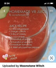 a recipe for juice is shown in the app on an iphone screen, with instructions to make it