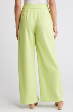 A sweeping wide leg adds casual grace to these staple pants that move from desk to dinner with ease. 31" inseam; 24 1/2" leg opening; 11" front rise; 15 1/2" back rise Zip fly with hook-and-bar closure 96% polyester, 4% elastane Dry clean Imported Full Length Culottes For Spring Formal Occasions, Formal Full-length Spring Culottes, Formal Full Length Culottes For Spring, Spring Formal Wide Leg Culottes, Spring Formal High-waisted Culottes, Green Wide Leg Formal Bottoms, Green High-waisted Wide Leg Business Casual Pants, Wide Leg Dress Pants For Business Casual Spring, Spring Business Casual High-waisted Wide Leg Pants