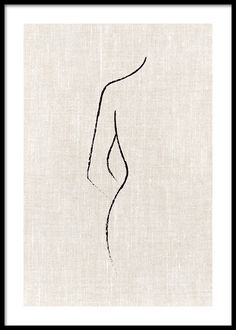 a line drawing of a woman's torso in black ink on white linen fabric