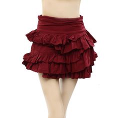 263383 Description: Banded Waist With Zipper Closure Ruffle & Tiered On Skirt. Pull-On High Rise Measurements/Item Details Size - Small Bust - 14"Across (Laying Flat) Length -15"Approx Color - Burgundy Fabric - Cotton Please Note: This Item Is New Without Tags, Labels & Wash Care. Cheap Party Skirt With Ruffle Hem, Ruffle Front Skirt Pattern, Low Waist Red Skirt, Truffle Skirts, Rock And Ruffle Skirt, Red Cute Skirt, Cotton Mini Skirt With Ruffles For Party, Party Cotton Mini Skirt With Ruffles, Red Fitted Ruffle Skirt