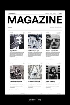 the front page of a magazine with black and white images on it's cover