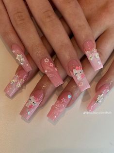 Fantasy Nails, Grunge Nails, Simple Gel Nails, Summery Nails, Cute Acrylic Nail Designs, Acrylic Nails Coffin Pink