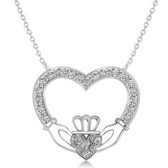 Women's Diamond Irish Claddagh Necklace 14k White Gold (0.25ct) Irish Necklace, Claddagh Necklace, Necklaces Heart, Casting Crowns, Journey Pendant, Irish Claddagh, Diamond Heart Pendant Necklace, Heart Shaped Necklace, Heart Pendant Diamond