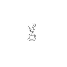 a line drawing of a flower in a coffee cup