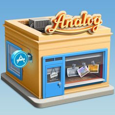 an analog machine with the word analog on it's display case, in front of a blue background