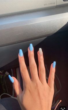 Bright Summer Acrylic Nails, Blue Coffin Nails, Blue Gel Nails, Plain Nails, Cute Simple Nails, Winter Nails Acrylic