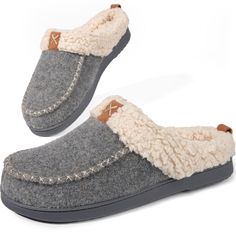 PRICES MAY VARY. CLASSIC STYLE - You will stay in style with these attractive, fashionable slippers. Easily slides in for instant comfort whenever you want your feet relaxed. The comfy slippers with low back heel let you walk effortlessly and steadily SOFT UPPER & COZY SHERPA CUFF - Thick Wool-like felt upper and luxurious fleece lining keep feet warm and comfortable in Autumn and Winter. The slippers are selected from high-quality and comfort man-made plush fleece lining that encompasses your f House Shoes Women's Walmart, Foam House, Bohemian Print Dress, Plaid Shirt Outfits, Women's Cowboy Boots, Foam Slippers, Comfy Slippers, Bedroom Slippers, Shirt Outfits