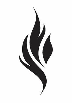 a black and white logo with leaves on the bottom, which is shaped like a flame