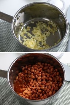 two pictures showing the process of cooking beans