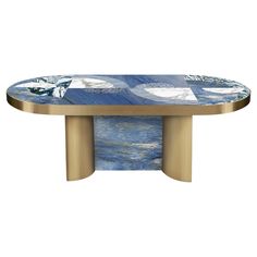 a table with blue marble and gold legs