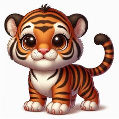 a little tiger cub with big eyes on a white background