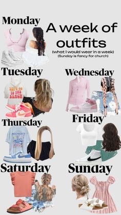 A Week Of Outfits, Week Of Outfits, Cute Middle School Outfits, Middle School Outfits, Preppy Summer Outfits