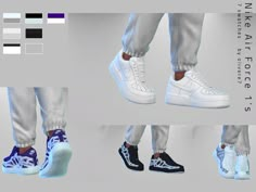 four different images of shoes with white and blue accents on them, including one in the middle